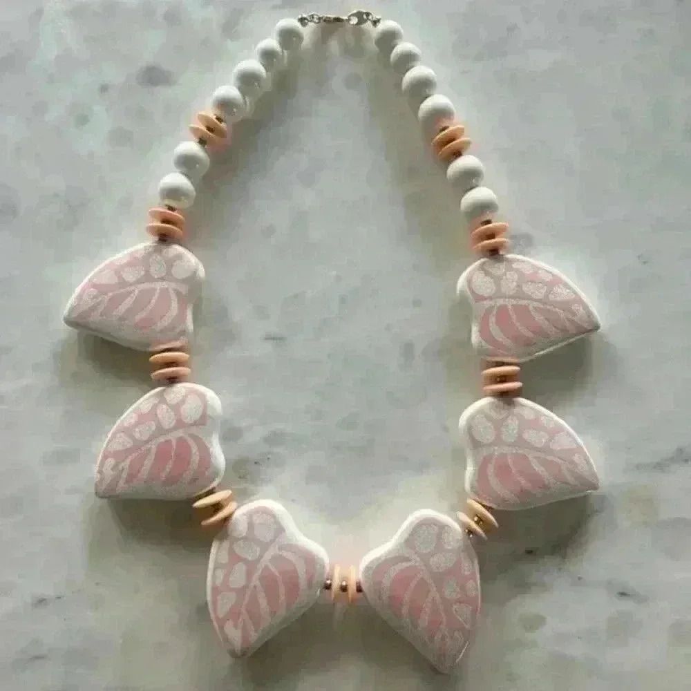 Ceramic Leaf Shaped Statement Necklace Japan 70’s… - image 1